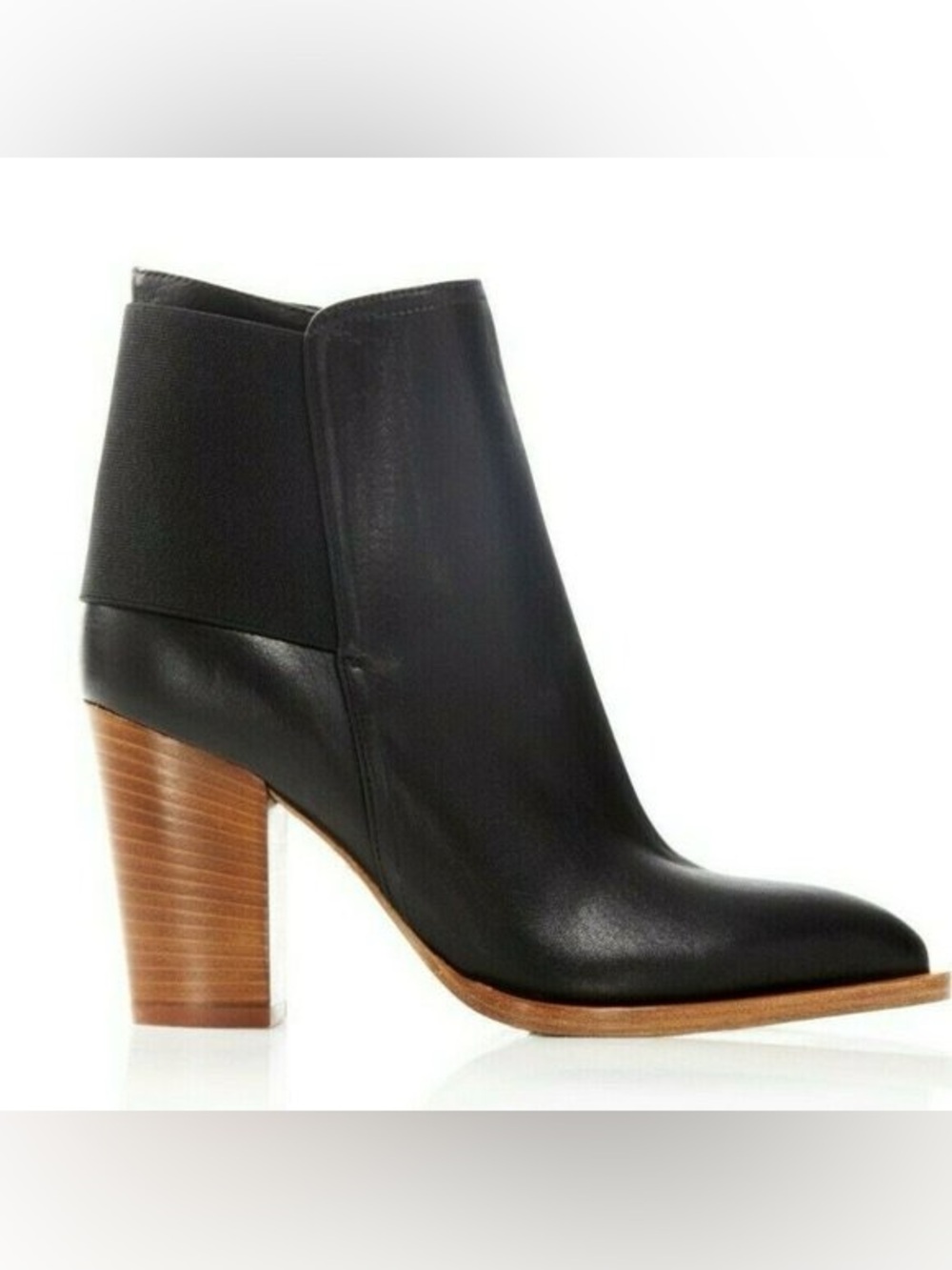 Vince Black Leather Ellen Booties Stacked Heel 8.5